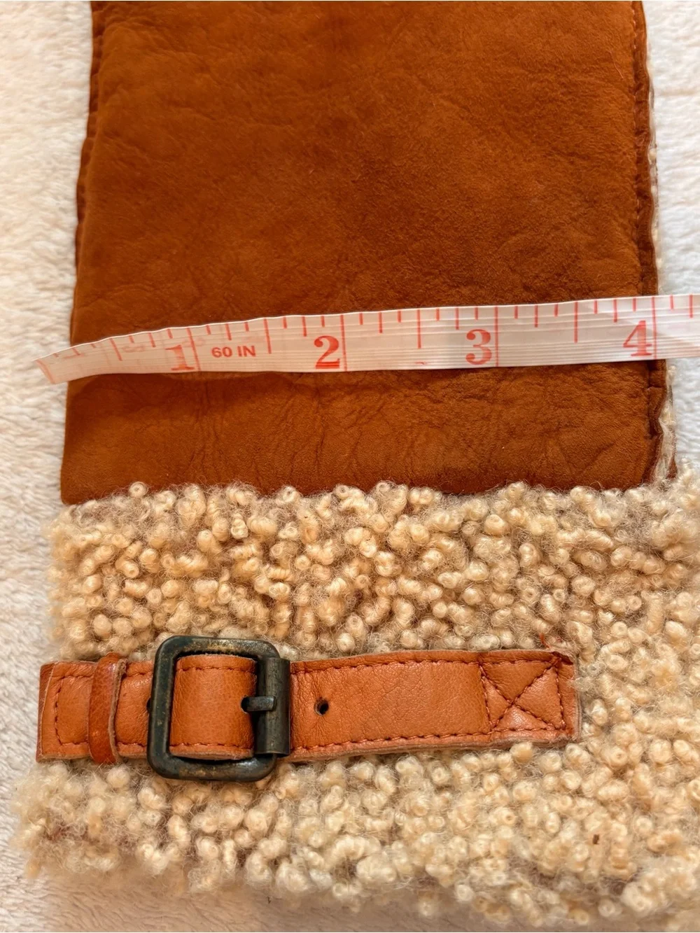 Nordstrom Tan Shearling-Lined & Trimmed Suede Gloves with Buckle Accent